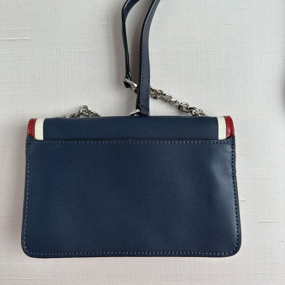 Calvin Klein Tessie Small Crossbody Navy Combo Split Leather Flap Bag - Picture 6 of 11